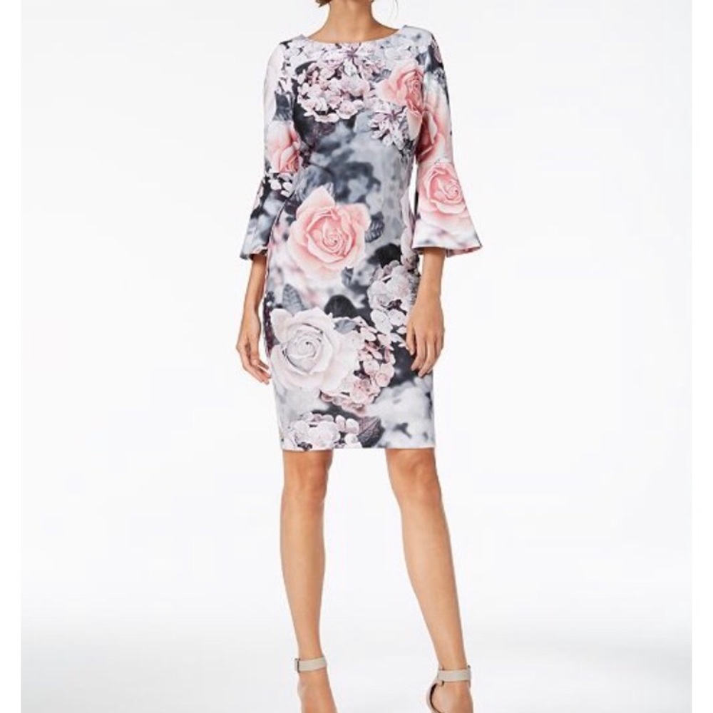 Calvin Klein floral bell sleeve dress.